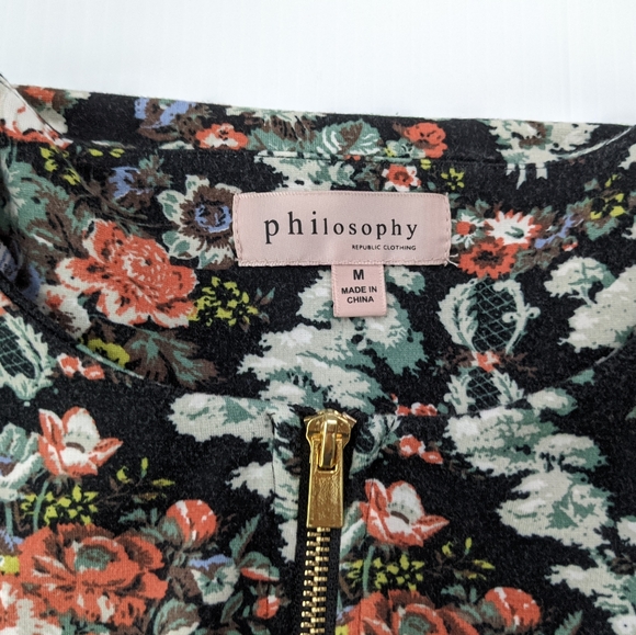 Philosophy Floral Blouse with Gold Zipper - Sz. Medium - Picture 7 of 13